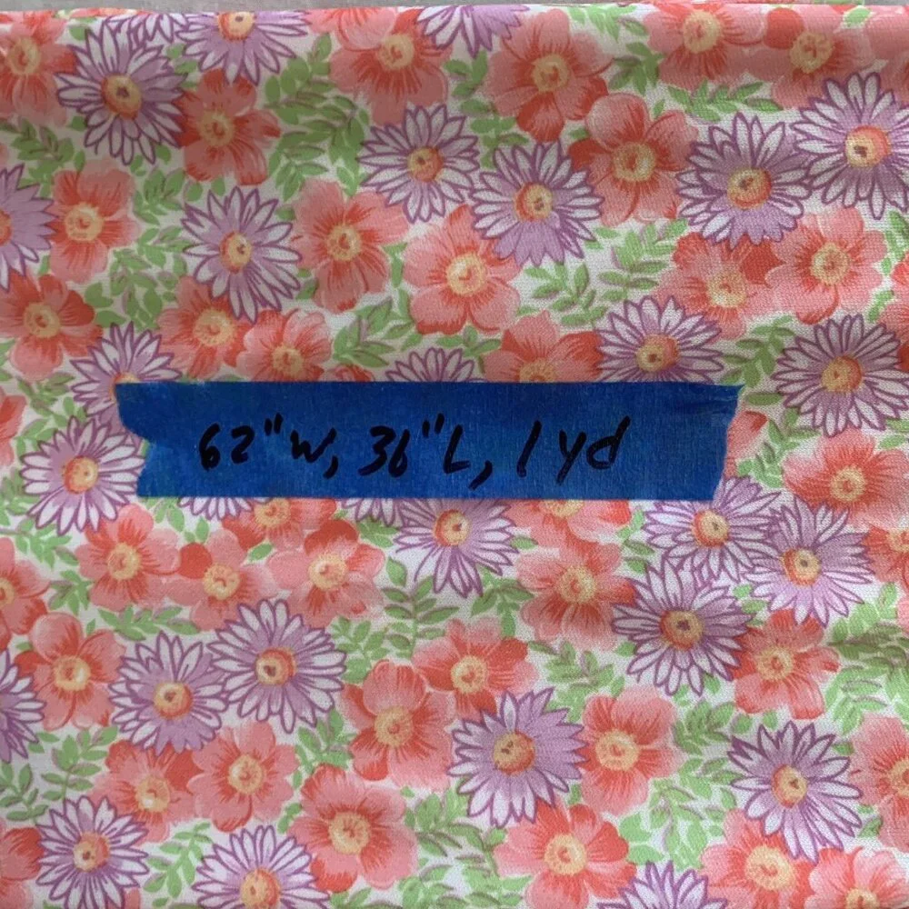 Vintage Multicolor Floral Flowers Fabric Polyester Knit 1 Yard 62”W x 36” L